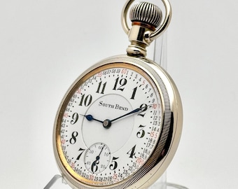 Vintage Pocket Watch-South Bend, RR Grade, 16s, 21 Jewel, Circa 1912. In Shiny, Nickel, Illinois Watch Case. Running very well. Great gift!