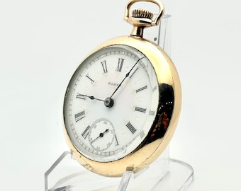 Vintage Pocket Watch-Elgin 18s, Fancy Dial RR Watch, Grade 180, 17 Jewel, Circa 1903, Unique, Carved Gold-Filled Case. Restored. Great gift!