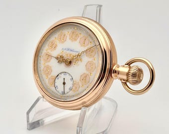 Vintage Pocket Watch-Hamilton Rare Private Label, 18s. Fancy O'Hara Dial in Gold-Filled Case, Circa 1903. Restored and running well!
