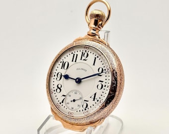 Vintage Pocket Watch-Illinois Classic Railroad Bunn Special, 18s, 24 Jewel, Circa 1898. In a heavy, Engraved, Gold-Filled, Box-Hinged Case.