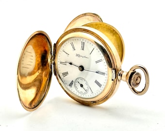 Vintage Pocket Watch- Lovely Hampden 3/0s, 7 Jewel, Circa 1909 w/Carved, Gold-filled Case. Restored to Near Mint! Runs Well. Great Gift!