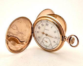 Vintage Pocket Watch- Elgin, Fancy Face, 12s. Circa 1900. Carved, High-Quality Gold-Filled Case. Completely Restored! Runs well. Great Gift!