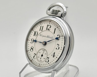 Vintage Pocket Watch-Hampton, 18s, 21j Railroad Grade in Glass Back Display Case, Circa 1912. Beautiful Condition. Would Make a Great Gift!