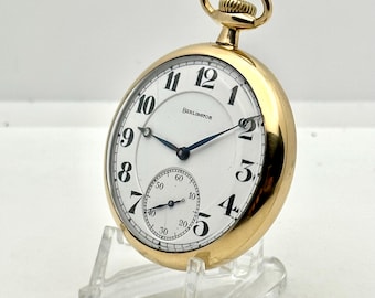Vintage Pocket Watch-Burlington by Illinois, 16s, 21 Jewel, Circa 1919. "Triple-Signed" in 14K GF Burlington Case. Runs Well. Great Gift!