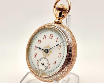 Vintage Pocket Watch-Waltham 18s. Beautiful Unique Mint Fancy Face in Hand Carved Case, Circa 1902. Restored to Excellent Condition!