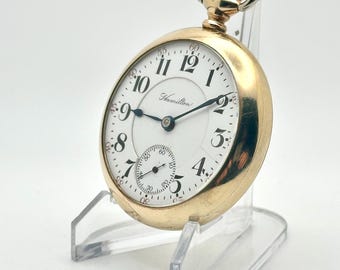 Vintage Pocket Watch-Hamilton 940 Railroad Grade, 18s in 14K  Gold Filled Carved Case, Circa 1909. Restored to Excellent Condition