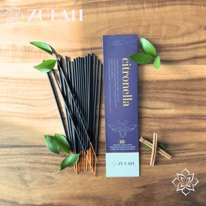 Citronella Incense Sticks | Natural Bug Repellent | Outdoor Luxury Scent | Lemongrass + Cinnamon | Vegan | 20 Pack