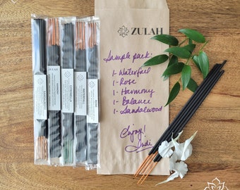 Sample Incense Pack, 5 sticks / 5 fragrances, Fair Trade, Variety, Vegan, Yoga Meditation Insense Insence Inscent Encens Assortment Wellness