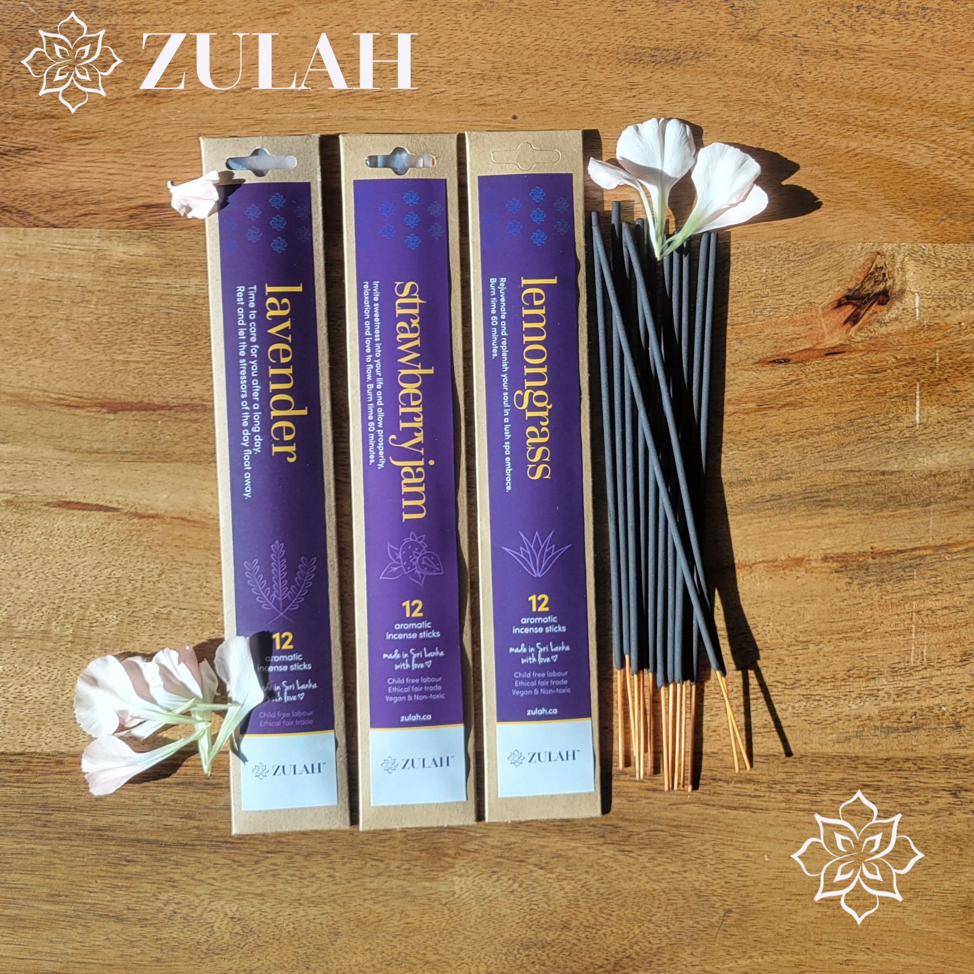 Mini Incense Pack, 12 sticks fragrances, Fair Trade, Variety, Vegan, Yoga Meditation