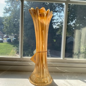 Peach Carnival Glass Swung Vase