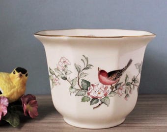 Vintage LENOX Serenade Cachepot: Porcelain Flower Pot with Bird Motif