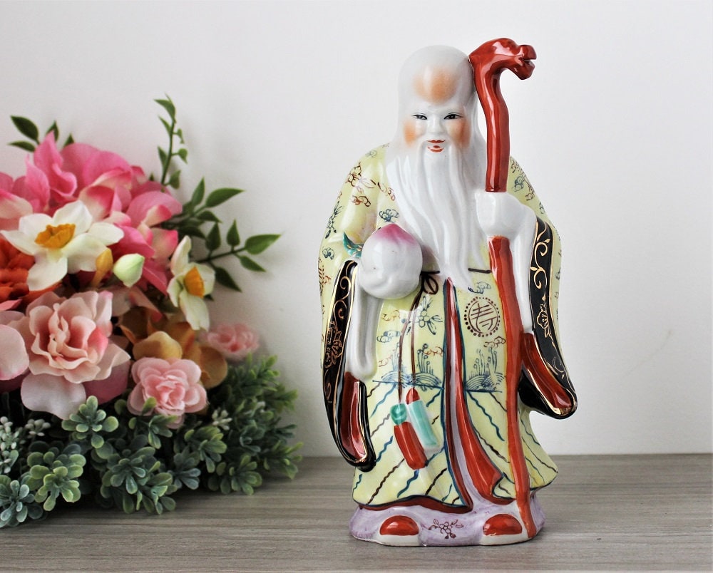 Chinese Deity Statue of Longevity Large Vintage Sanxing Shou Etsy