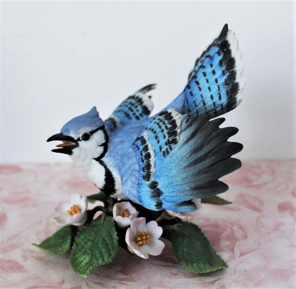 LENOX Blue Jay Bird Figurine Nature Scene With Flowers Leaves Etsy