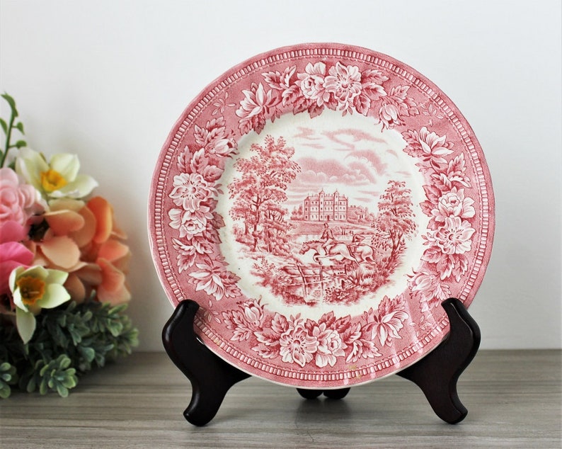 H. AYNSLEY Small Decorative Plate With Stand, Pink & White Ironstone