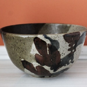Ceramic Pottery Bowl, Hand Crafted Artisan Clay Vessel, Artist Signed VANDERSCHMIDT, Hand Painted Abstract  Design, Speckled Glaze, Vintage