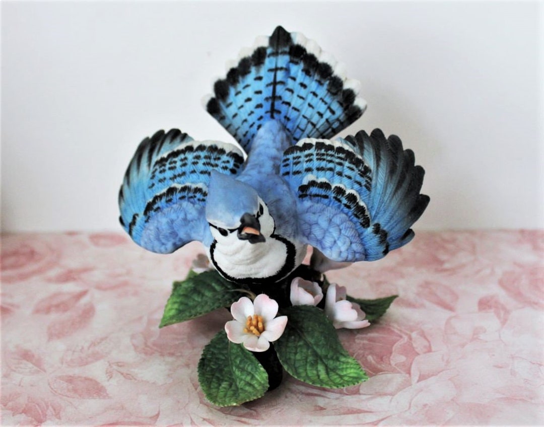 LENOX Blue Jay Bird Figurine Nature Scene With Flowers Leaves Etsy