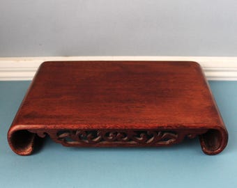 Chinese Carved Wood Display Stand: Vintage Asian Decor, 12&quot; Long Riser