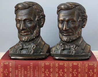 Abraham Lincoln boekensteunen, jaren 1930-1950: gietijzeren presidentiële bibliotheekinrichting, vintage