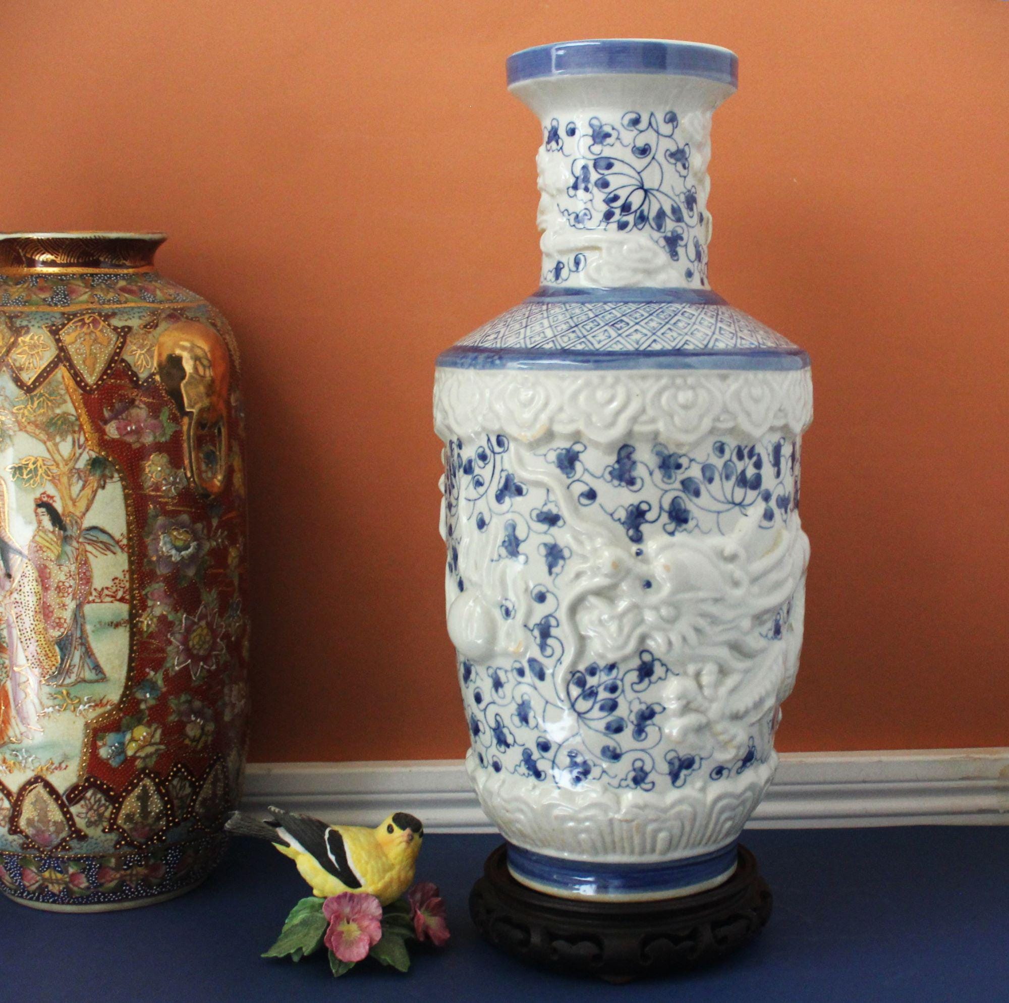 Blue and White Dragon Vase - Etsy