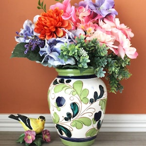 Hand-Painted Ceramic Vase: Italian Floral Pottery, Vintage Decor