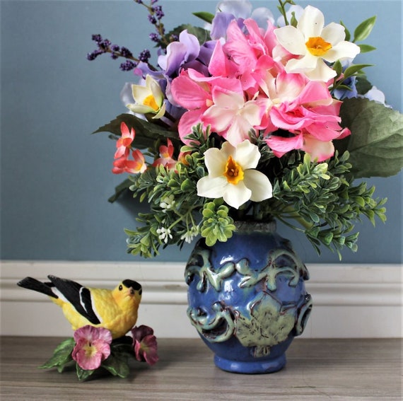 青緑色 陶器 一輪挿し 造花付き 青緑色 陶器 一輪挿し 造花付き 造花