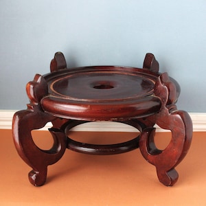 Large Wood Chinese Stand: 9.25&quot; Display Area, Vintage Asian Pedestal Riser
