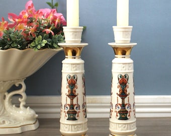 Castiçais vintage LENOX: Ouro 24k, porcelana, par, Coleção Lido