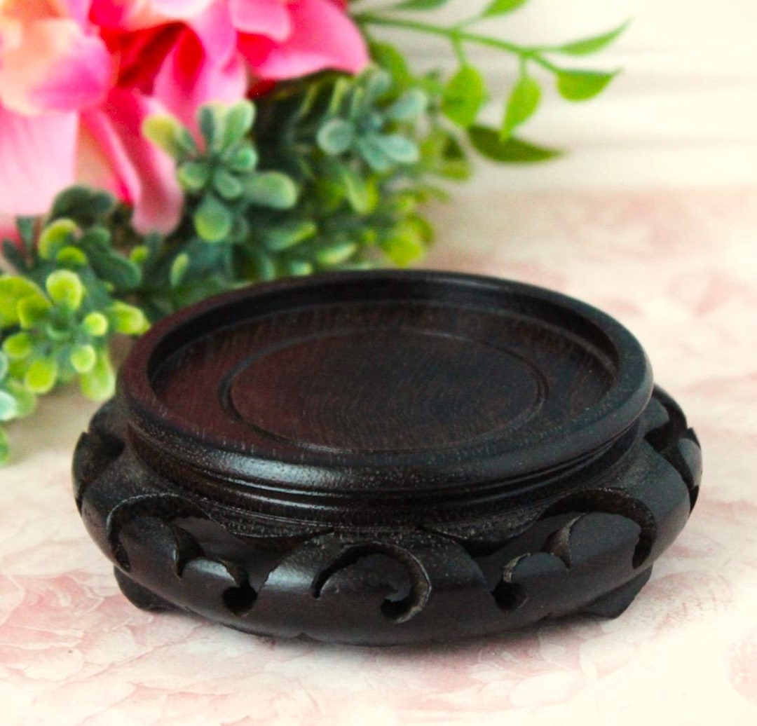 Round Carved Wood Stand Chinese Display Wooden Pedestal Asian Ornate