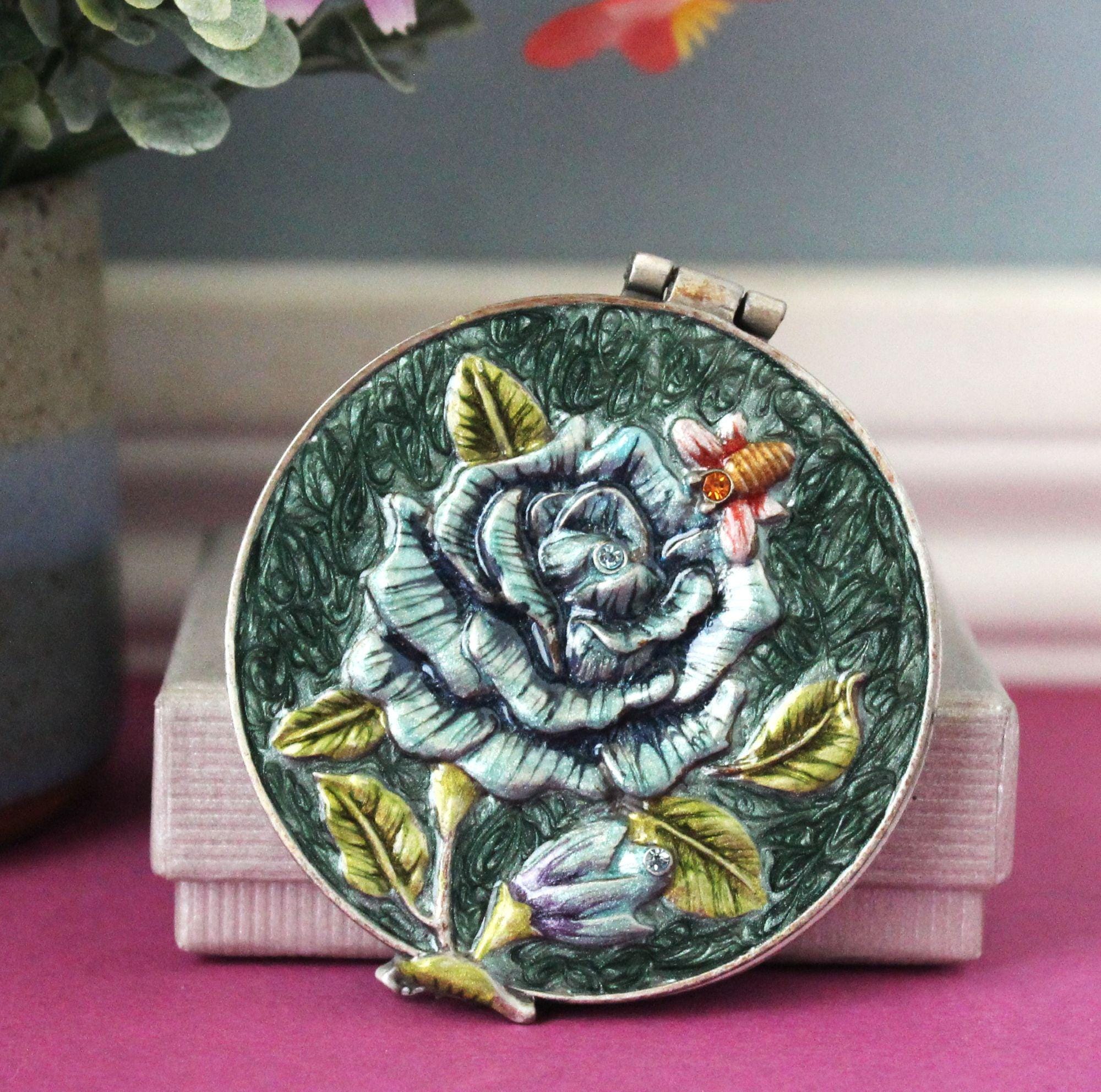 Vintage Enamel Roses Hand Mirror - Etsy