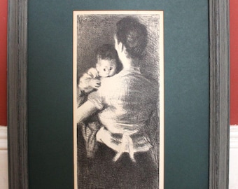RAPHAEL SOYER Lithograph: "Protected" Mother and Child, Authentic Fine Art, Signed ca. 1938