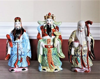 Ensemble de 3 divinités chinoises de 20 cm (20 cm) de haut, coffret cadeau de 3 dieux, figurines immortelles Fortune Fu Lu Shou, homme de collection asiatique à collectionner, érudit