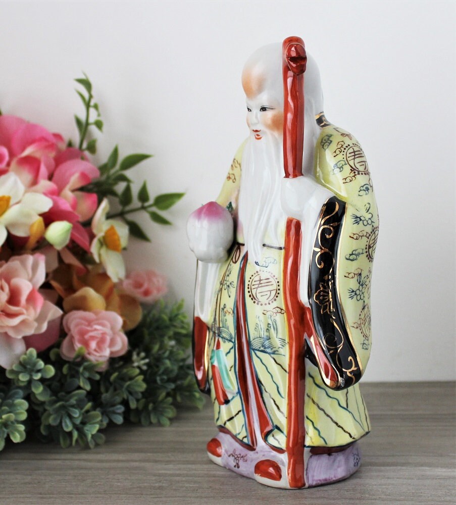 Chinese Deity Statue of Longevity Large Vintage Sanxing Shou Etsy