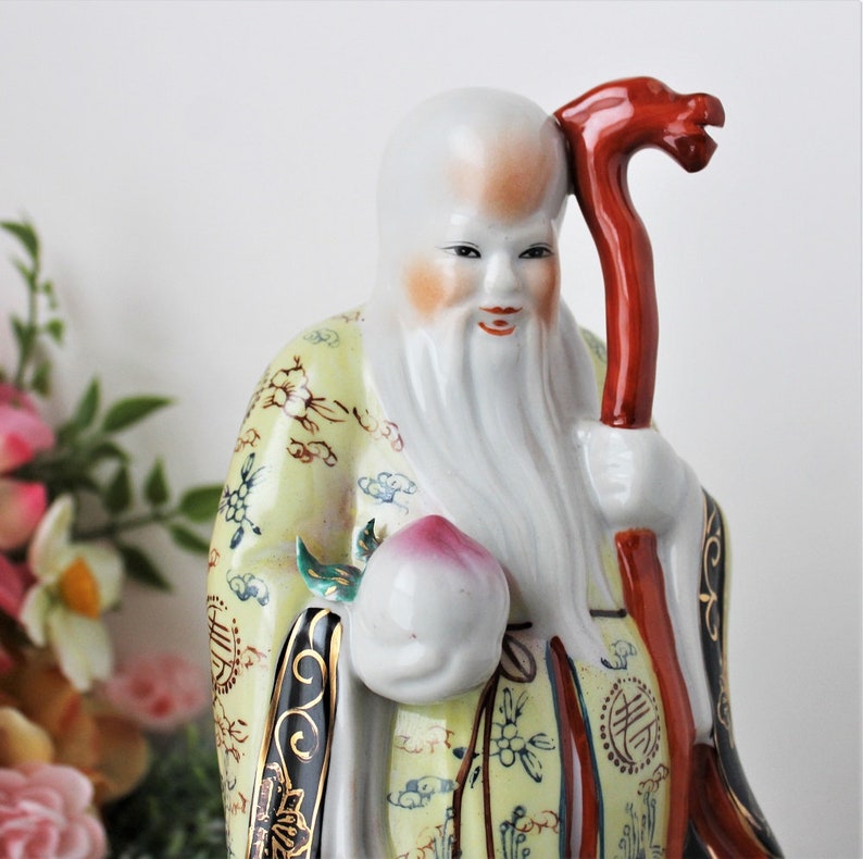 Chinese Deity Statue of Longevity Large Vintage Sanxing Shou Etsy
