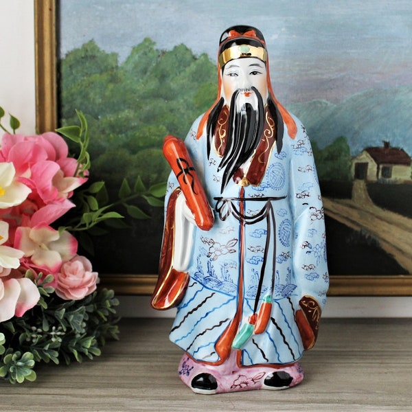 9" Chinese Deity Statue Good Fortune Vintage Sanxing Fu Xing Immortal Figurine Lucky Fu Lu Shu Vintage Collectible Asian Wise Men Scholar