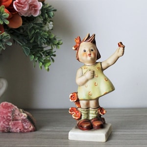 HUMMEL Figurine, Spring Cheer #72, Hand Painted GOEBEL W. Germany, Collectible Statue, Girl in Yellow Dress Holding Flower, Vintage Décor