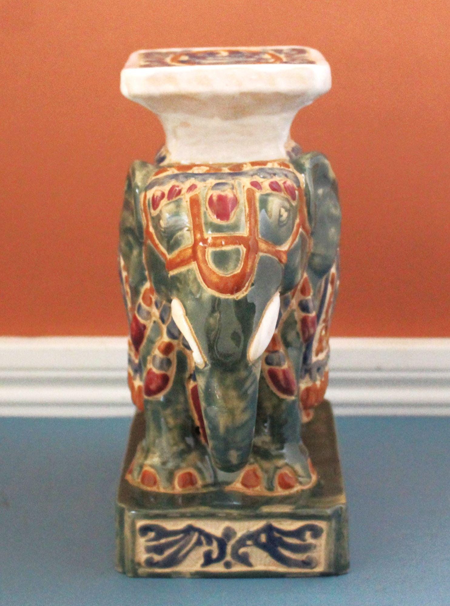 ヴィンテージ陶器製象のスツール：幸運を呼ぶ卓上置物、手描き - Etsy 日本