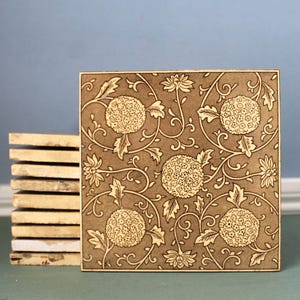 MINTON Ceramic Tile Set, 6x6, Sets of 4, Antique Victorian Artisan Tilework, Ornate Botanical Transferware, Stoke on Trent, England 1800s