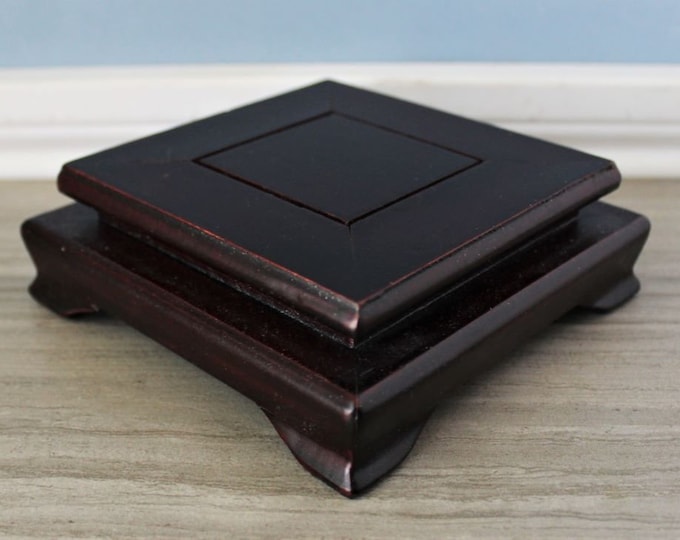 Wood Stand Square Footed Chinese Display Wooden Pedestal Ornate Asian ...