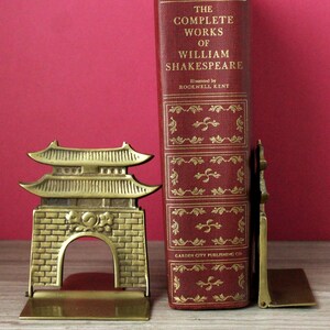 Vintage Brass Bookends: Chinese Pagoda - Hinged Folding Pair - Book Holder Library Accessory image 6