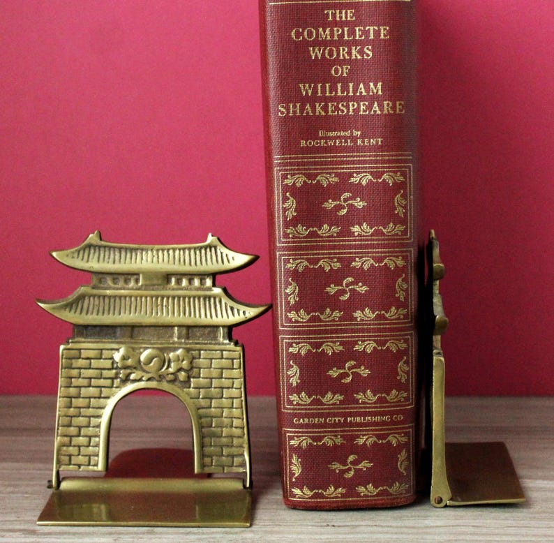 Vintage Brass Bookends: Chinese Pagoda - Hinged Folding Pair - Book Holder Library Accessory image 6