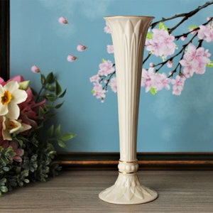 Vintage Lenox Bud Vase: 24K Gold Trim, Ivory Porcelain, Art Deco