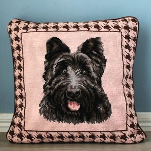 Needlepoint Scottie Dog Pillow: Vintage Scottish Terrier Throw Cushion