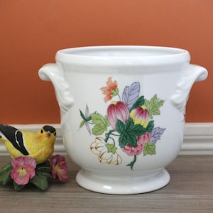 VISTA ALEGRE Planter: Portuguese Porcelain Cachepot Vase with Handles, Vintage
