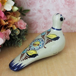 Ceramic Dove Figurine, Mexican Folk Art Bird, Primitive Sculpture, Hand Painted Tonala Pottery, Animal Statue, Collectible, Mexico, Vintage
