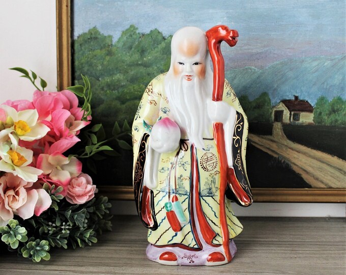 Chinese Deity Statue of Longevity Large Vintage Sanxing Shou Xing