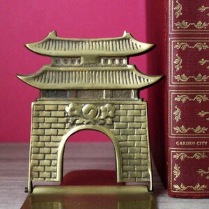 Vintage Brass Bookends: Chinese Pagoda - Hinged Folding Pair - Book Holder Library Accessory image 3