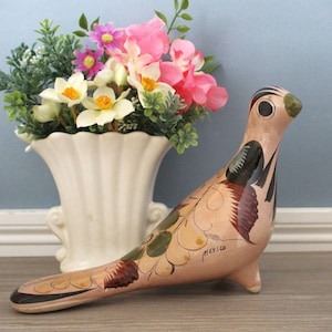 Hand-Painted Ceramic Dove Figurine: Mexican Folk Art Pottery, 10.75&quot; Long