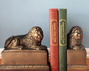 Vintage Lion Bookends: Thomas Blakemore Library Decor, 6" High, Set of 2