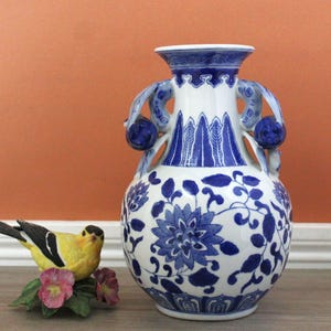 Vintage Andrea by Sadek Vase: Blue & White Floral Porcelain, Chinoiserie Decor