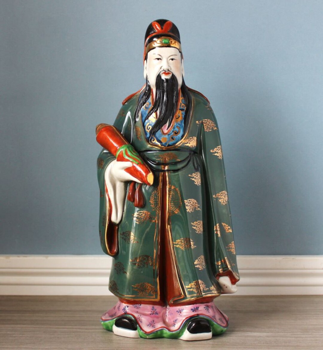 Large Chinese Deity Statue 13 Tall Good Fortune Vintage Fu Xing Immortal Figurine Lucky Fu Lu